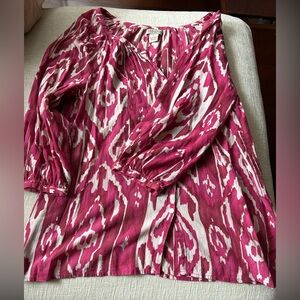 Lucky Brand Pink and White Graphic Long Sleeve Blouse